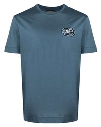 T-shirt girocollo ricamata blu scuro di Emporio Armani