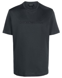 T-shirt girocollo ricamata blu scuro di Emporio Armani