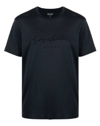 T-shirt girocollo ricamata blu scuro di Giorgio Armani