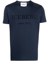 T-shirt girocollo ricamata blu scuro di Iceberg