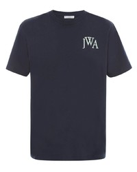 T-shirt girocollo ricamata blu scuro di JW Anderson