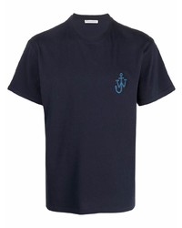 T-shirt girocollo ricamata blu scuro di JW Anderson