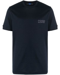 T-shirt girocollo ricamata blu scuro di Kiton