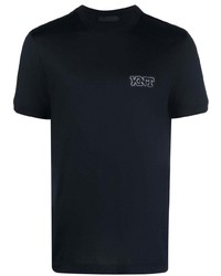 T-shirt girocollo ricamata blu scuro di Kiton