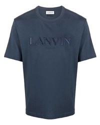 T-shirt girocollo ricamata blu scuro di Lanvin