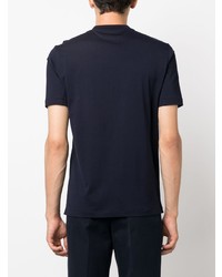 T-shirt girocollo ricamata blu scuro di Brunello Cucinelli