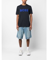 T-shirt girocollo ricamata blu scuro di BOSS