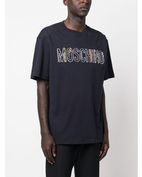 T-shirt girocollo ricamata blu scuro di Moschino