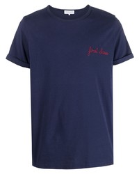 T-shirt girocollo ricamata blu scuro di Maison Labiche