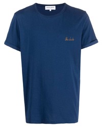 T-shirt girocollo ricamata blu scuro di Maison Labiche