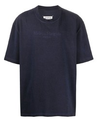 T-shirt girocollo ricamata blu scuro di Maison Margiela