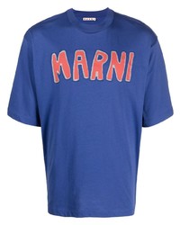 T-shirt girocollo ricamata blu scuro di Marni