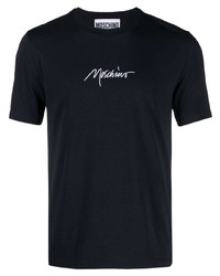 T-shirt girocollo ricamata blu scuro di Moschino