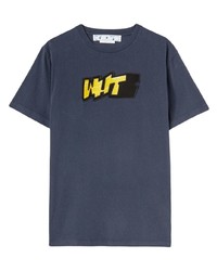 T-shirt girocollo ricamata blu scuro di Off-White
