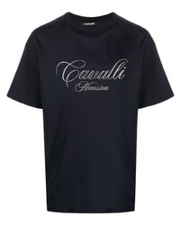 T-shirt girocollo ricamata blu scuro di Roberto Cavalli