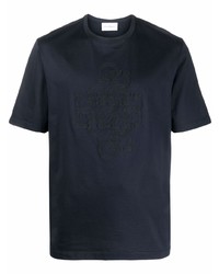 T-shirt girocollo ricamata blu scuro di Salvatore Ferragamo