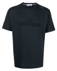 T-shirt girocollo ricamata blu scuro di Stone Island
