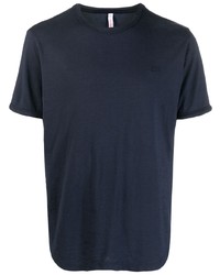 T-shirt girocollo ricamata blu scuro di Sun 68