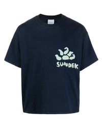 T-shirt girocollo ricamata blu scuro di Sundek