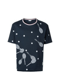 T-shirt girocollo ricamata blu scuro di Thom Browne