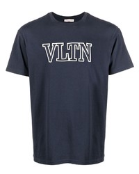 T-shirt girocollo ricamata blu scuro di Valentino