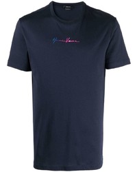 T-shirt girocollo ricamata blu scuro di Versace
