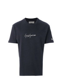 T-shirt girocollo ricamata blu scuro di Yohji Yamamoto