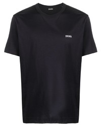 T-shirt girocollo ricamata blu scuro di Zegna