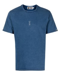 T-shirt girocollo ricamata blu di A Bathing Ape