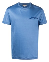 T-shirt girocollo ricamata blu di Alexander McQueen