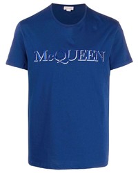 T-shirt girocollo ricamata blu di Alexander McQueen