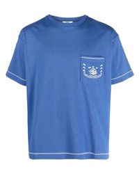 T-shirt girocollo ricamata blu di Bode