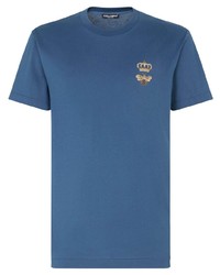 T-shirt girocollo ricamata blu di Dolce & Gabbana