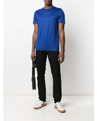 T-shirt girocollo ricamata blu di Emporio Armani