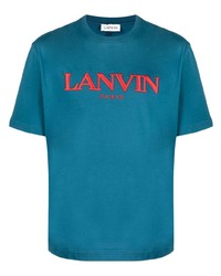 T-shirt girocollo ricamata blu di Lanvin