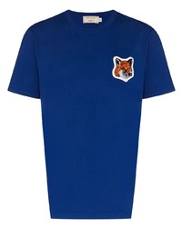 T-shirt girocollo ricamata blu di MAISON KITSUNÉ