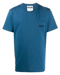 T-shirt girocollo ricamata blu di Moschino