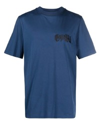 T-shirt girocollo ricamata blu di Roberto Cavalli