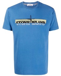 T-shirt girocollo ricamata blu di Stone Island