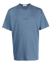 T-shirt girocollo ricamata blu di Stone Island