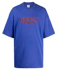 T-shirt girocollo ricamata blu di Vetements