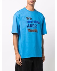 T-shirt girocollo ricamata blu di Ader Error