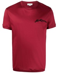 T-shirt girocollo ricamata bordeaux di Alexander McQueen