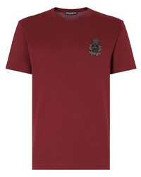 T-shirt girocollo ricamata bordeaux di Dolce & Gabbana