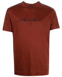 T-shirt girocollo ricamata bordeaux di Emporio Armani