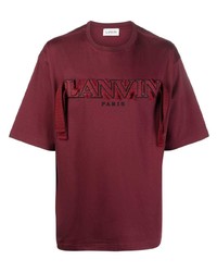 T-shirt girocollo ricamata bordeaux di Lanvin