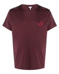 T-shirt girocollo ricamata bordeaux di Loewe