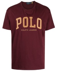 T-shirt girocollo ricamata bordeaux di Polo Ralph Lauren