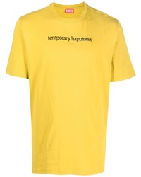 T-shirt girocollo ricamata gialla di Diesel