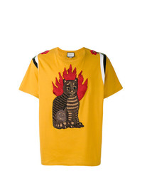T-shirt girocollo ricamata gialla di Gucci
